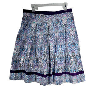 Persaman New York Womens Skirt 14 Purple and Blue Paisley Pleated Sequins Lined
